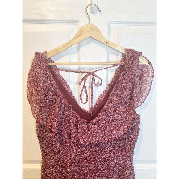 Loft Floral Flounce Tie Back Maxi Dress Lined Flowy Lightweight Cottage Western - Picture 7 of 11